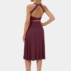 Fig Zip Pocket Twist Back Midi Dress, Shelf Bra With Pads